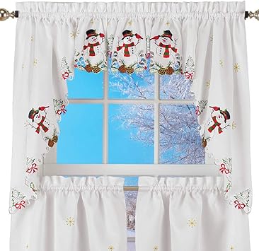 Amazon Com Collections Etc Snowman Cardinal Window Curtain