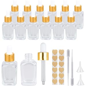 HLYHTGZ 12PCS 30ml Square Transparent Dropper Essential Oil Bottle,1/2oz Square Leak-Proof Glass Dropper Bottles, Suitable fo