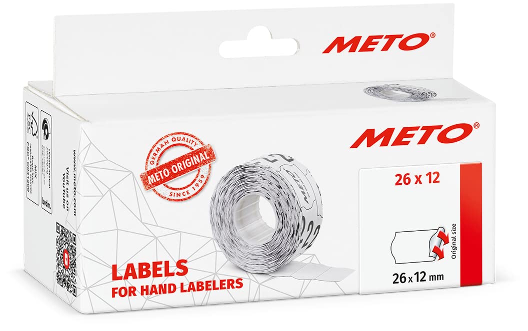 Original Meto Price label labels (26x12 mm, 1 line, 6,000 pieces, white, permanent, price labels for Meto , Hutner, Avery, Contact, Sato, Tovel etc.), 9506163
