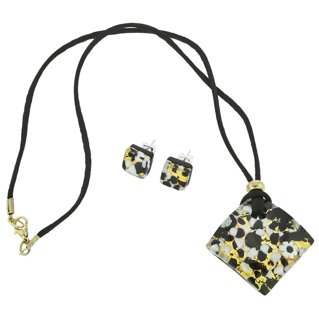 Glass Of Venice Murano Glass Venetian Reflections Necklace and Earrings Set - Black Gold