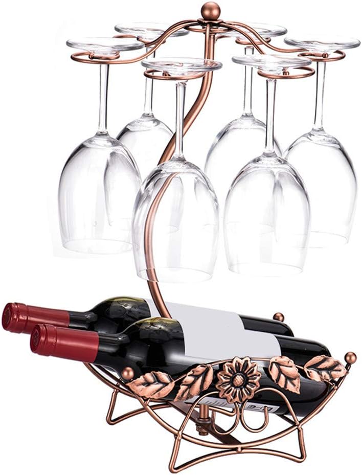 homeme Tabletop Wine Rack & Stemware Holder Holds 2 Bottle and 6 Glasses Freestanding Countertop Wine Glass Display Rack-Bronze