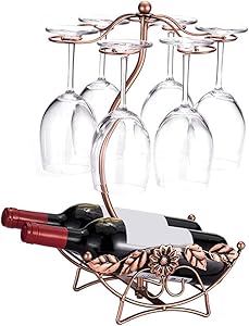 homeme Tabletop Wine Rack & Stemware Holder Holds 2 Bottle and 6 Glasses Freestanding Countertop Wine Glass Display Rack-Bronze