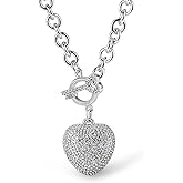 Dankadi New Women's 925 Sterling Silver Necklace Noble Heart Pendant Necklace Solid Silver Rolo Chain 18-26'' Birthday Party Jewelry Necklace Accessories
