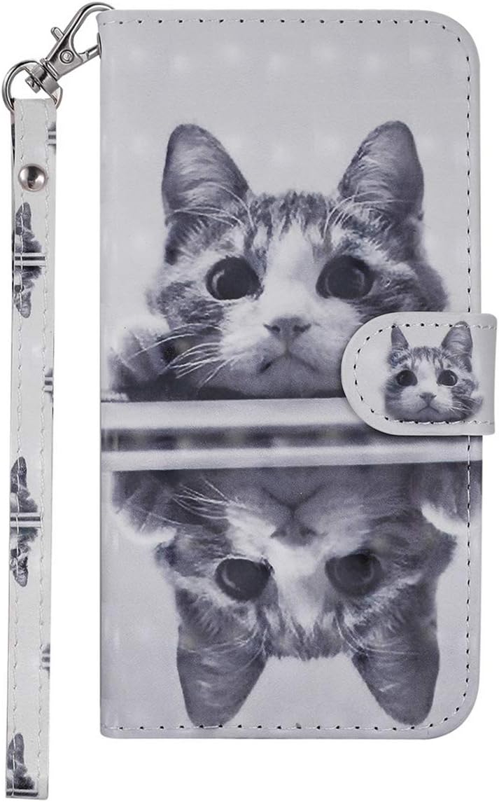 Huawei P Smart Phone Case, Shockproof 3D Premium PU Leather Flip Wallet Cases with Magnetic Kickstand ID Card Holder Slot Folio TPU Bumper Protective Skin Cover for Huawei P Smart Cat