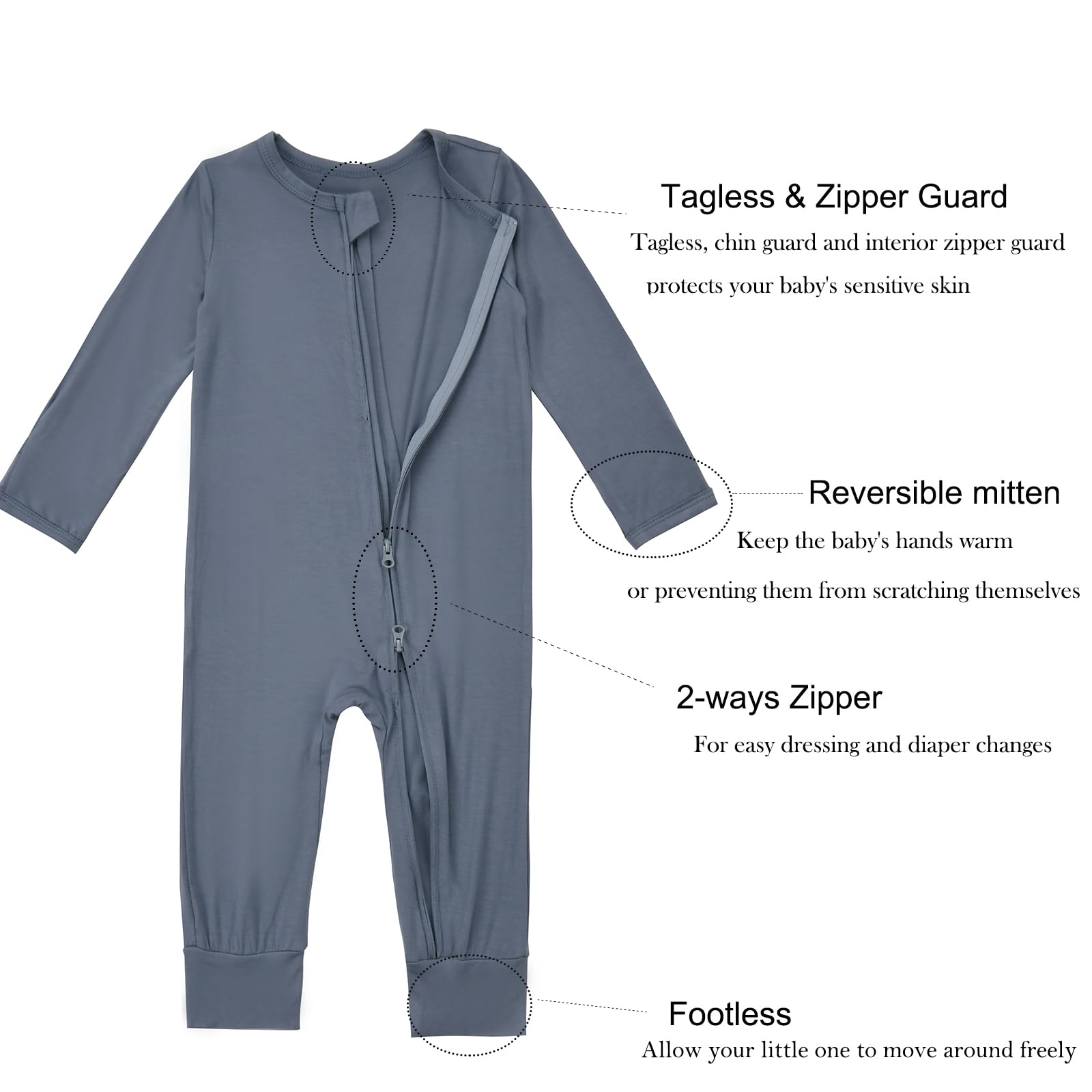 Aablexema Baby Footless Pajamas Zipper with Mitten, Rayon from Bamboo, Infant Long Sleeve Romper Pjs