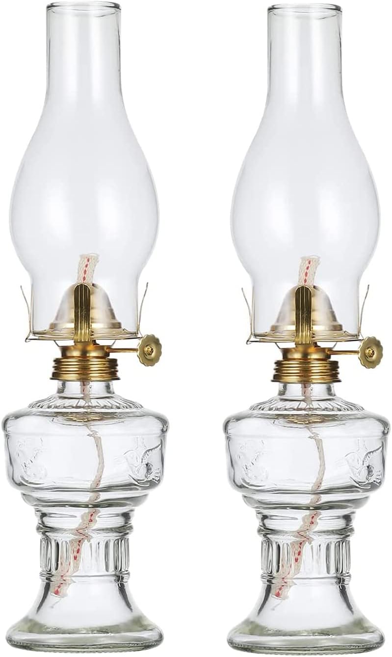Oil Lamps & Accessories - DNRVK Oil Lamp Lantern 2 Pieces Vintage Clear Glass Kerosene Lamp 12.8'' Classic Chamber Oil Lamps for Indoor Use Home Decor Lighting Rustic Old Hurricane Lamp Lanterns