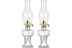 DNRVK Oil Lamp Lantern 2 Pieces Vintage Clear Glass Kerosene Lamp 12.8'' Classic Chamber Oil Lamps for Indoor Use Home Decor Lighting Rustic Old Hurricane Lamp Lanterns