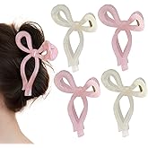 ISDVBUY 4 Pack Jelly Bow Hair Clips - Large 4.3" Plastic Hair Accessories for Women, Pink and Beige Butterfly Claw Clips for Updos Buns, Everyday Elegance