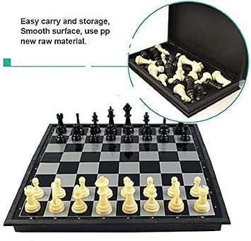JAY ANTIQUES Folding Smooth Surface Magnetic Chess Board (Black and White, 9.5-inch)