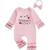 MoZiKQin My First St Patricks Day Baby Girl Outfit Clover Ruffle Romper Long Sleeve Tiered Jumpsuit Irish Baby Clothes