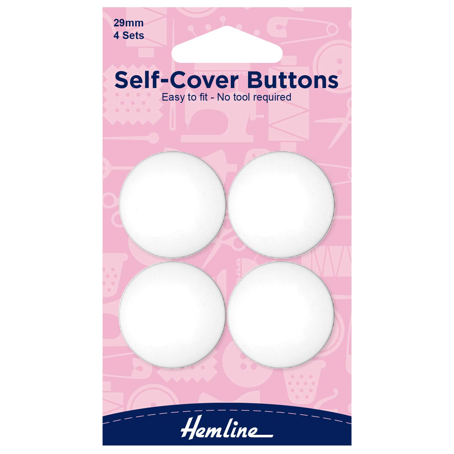 Hemline White Nylon 29mm Self Cover Button Sets (4)