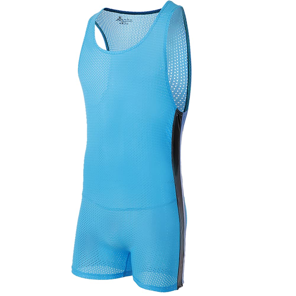 Juflam Men's Wrestling Singlet Athletic Leotard Bodysuit Gym Sportswear Undershirt (A-Blue, X-Large)