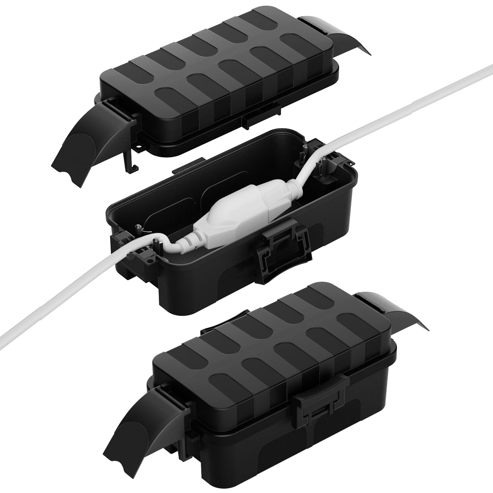 Photo 1 of Flemoon [2 Pack] Small Outdoor Electrical Box Waterproof w/Detachable Shield Covers, IP55 Extension Cord Cover for Plug, Outlet, Lights, Weatherproof Connection Box(Inner 5.9 x 3.2 x 1.8inch), Black