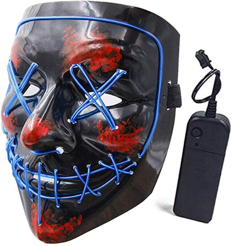 Amazon Co Jp お面 マスク Led光るホラーマスク 仮面 輝くマスク ハロウィンマスクマスカレードパーティーフェスティバルデコレーション 青 服 ファッション小物