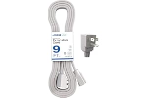 DDON USA Appliance Flat Extension Cord - 9ft Heavy Duty Gray Flat Plug Extension Cord Wire for Air Conditioner, Refrigerator & All Major Appliances - 14 Gauge High Voltage 3 Prong Extension Cord Appliance Cord