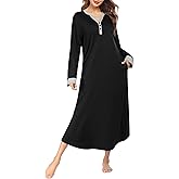 Ekouaer Womens Nightgown Long Loungewear V Neck Nightshirt Sleepwear Full Length Sleepshirt with Pockets