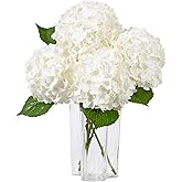 DuHouse 3Pcs Large Hydrangea Artificial Flowers,20 inch Latex Real Touch Hydrangeas Lifelike Hydrangea Flower for Home Wedding Bouquets Centerpieces Party Living Room Decoration(White)