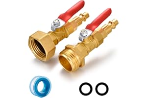 YELUN RV Winterize Blowout Adapter with 1/4" Quick Connect Plug and 3/4" Garden Water Hose Threading for Boat Camper Trailer Sprinkler Systems Irrigation Kit Fitting (With Valve)