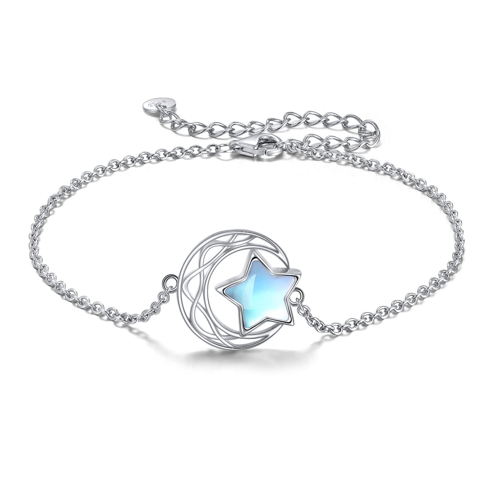 VONALA 925 Sterling Silver Moonstone Bracelet Love Jewelry for Her (Moon Star)