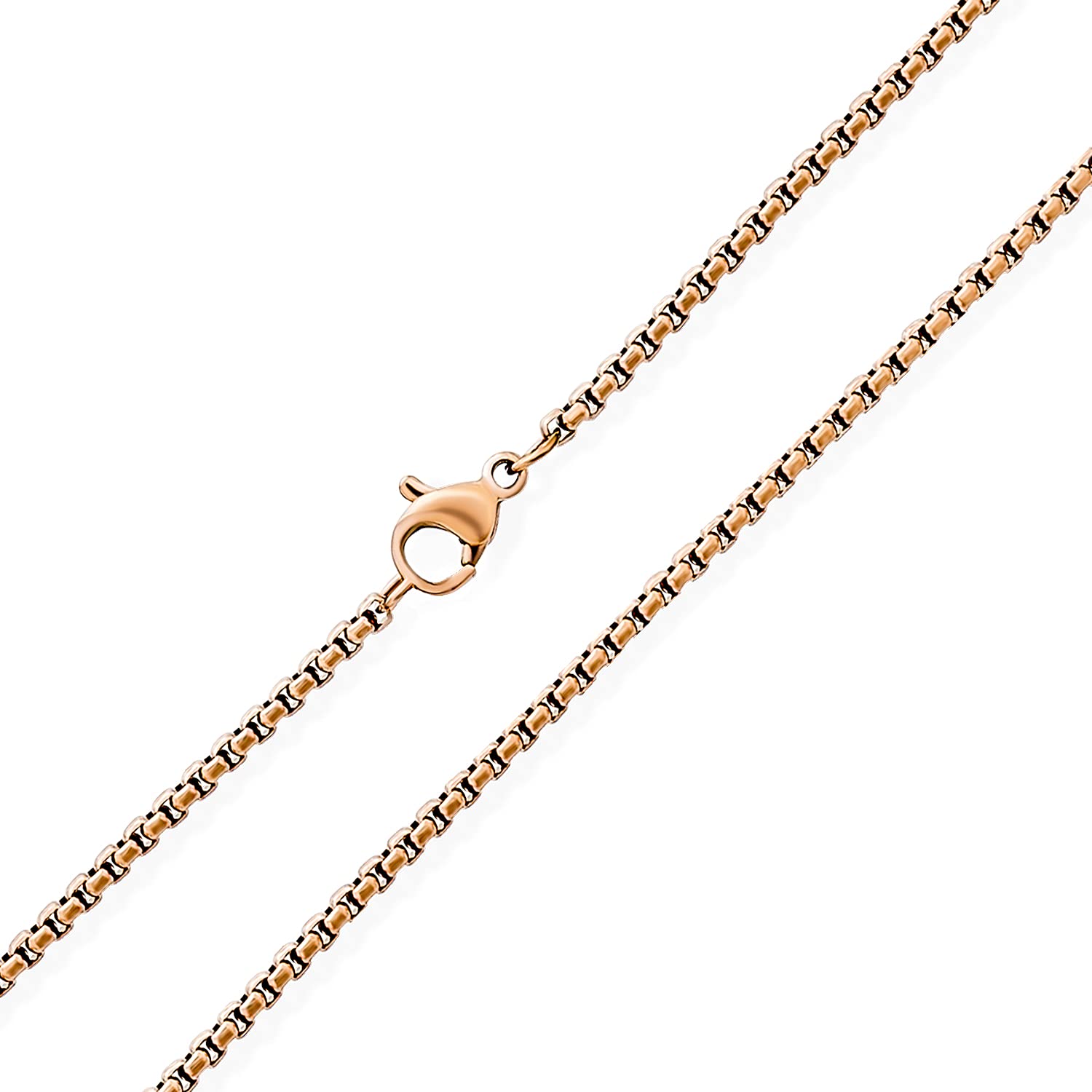 Bling Jewelry Rose Gold Plated Stainless Steel Venetian Box Link Chain Necklace - Unisex Strong Simple Basic For Men Women Teens 16 Inch 2mm