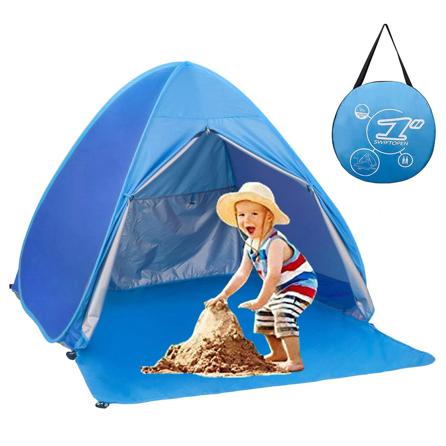 Photo 1 of Pop Up Beach Tent Shade Sun Shelter UPF 50+ Canopy Cabana 2-3 Person for Adults Baby Kids Outdoor Activities Camping Fishing Hiking Picnic Touring (Blue)