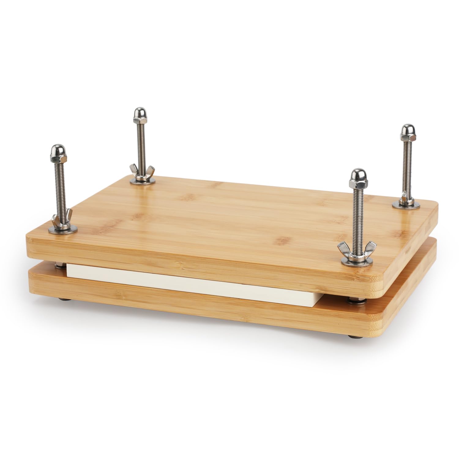 Wooden Bamboo Book Press, 11.42x 7.68 inch Portable Nature Plant Flowers Leaves Pressing Kit Tool Book Binding Machine DIY Handmade Bookbinding Office School Supplies for Journals Notebook Making