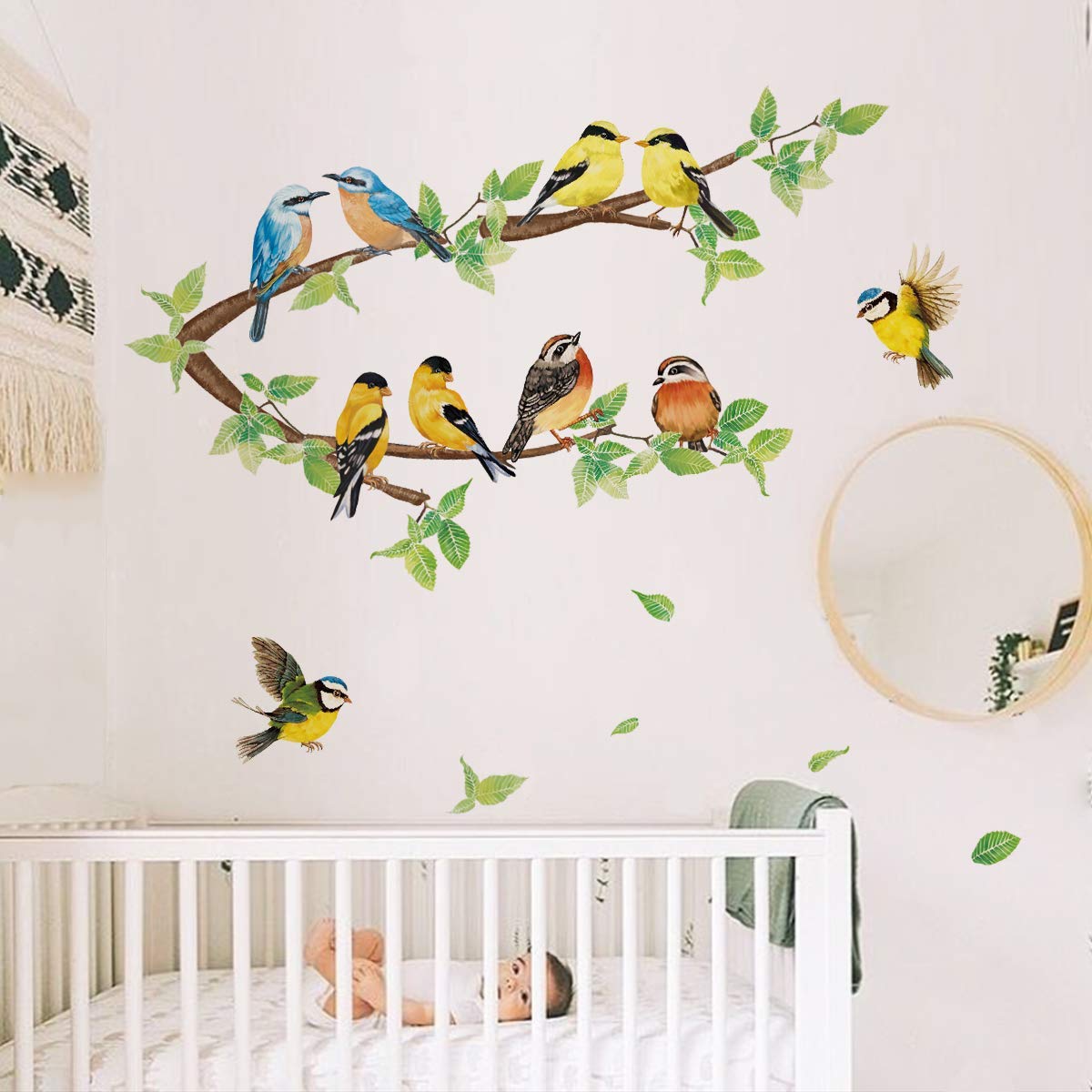 ufengke Robin Birds Wall Stickers Tree Branch Wall Decals Nursery Wall Art Decor for Kids Bedroom Living Room