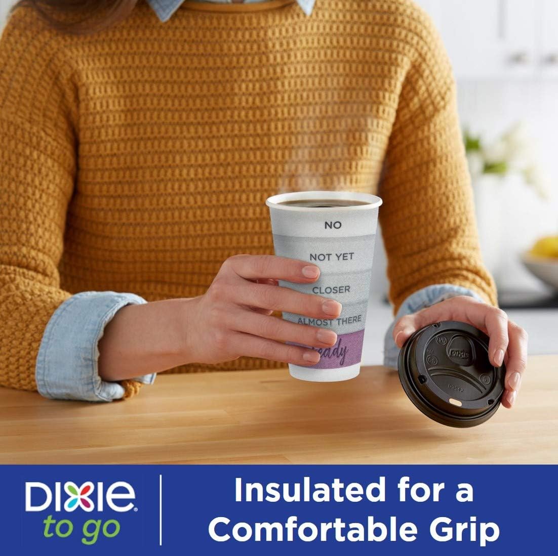 Dixie to Go Disposable Hot Beverage Paper Coffee Cups with Lids, 12 Oz, 156 Count, Assorted Designs, Gold (23710): Health & Personal Care