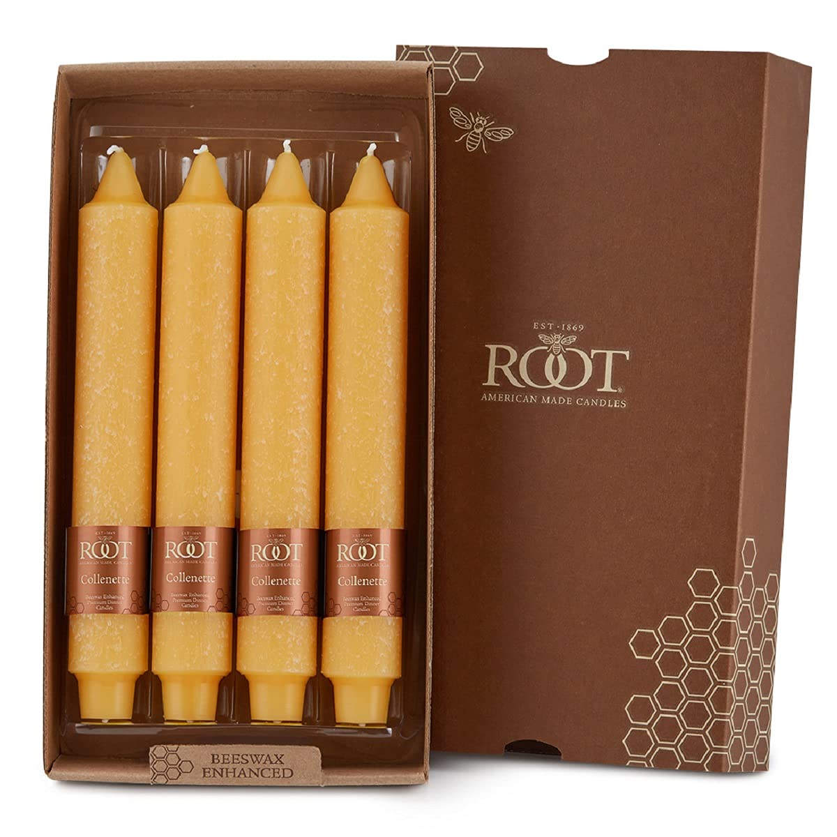 Root Candles Unscented Dinner Candles Premium Beeswax Blend Boxed Candle Set, 9-Inch, Butterscotch, 4-Count Image