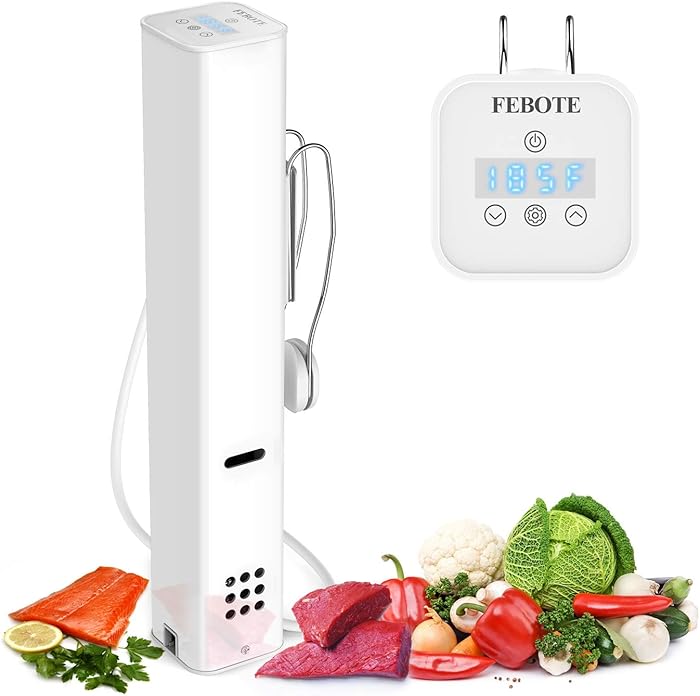 FEBOTE Sous Vide Precision Cooker Thermal Immersion Cooker, Professional Accurate Temperature Control Digital Timer, 1000W Fast Heating Compact Slow Cooking Machine - White