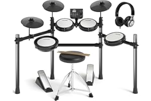 AODSK Electric Drum Set with Quiet Mesh Pads,Electronic Drum for Beginner,USB MIDI,Throne,Headphones,Sticks, Included 15 Kits and 195 Sounds (AED-403-Teenagers Beginners)