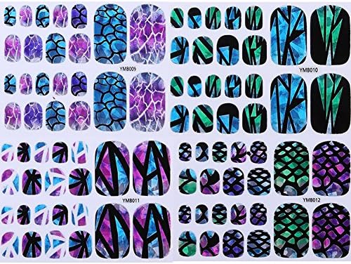 4 Sheets Laser Shell Shiny Feet Toe Nail Art Wraps Stickers Full Cover Manicure 4 Colors