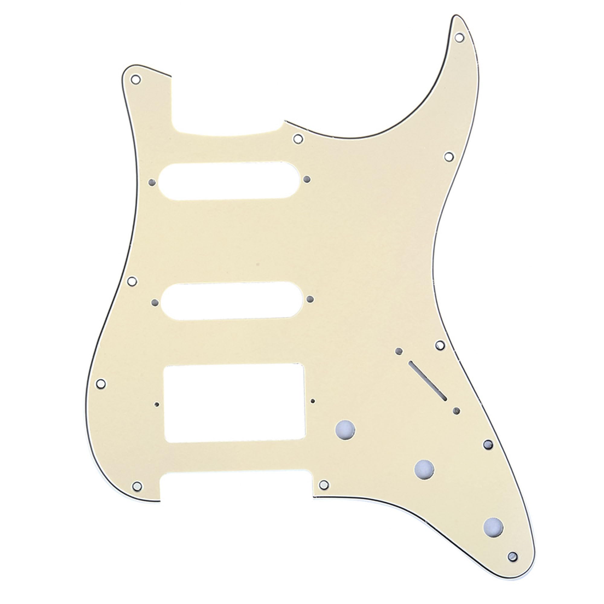 Musiclily Pro 11-Hole Modern Style Strat HSS Guitar Pickguard for American/Mexican Fender Stratocaster Floyd Rose Bridge Cut,3Ply Cream