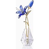Ornalrist Crystal Tiger Lily Flowers with Vase Metal Stem Blue Lily Flower Collectible Gifts for Women, Glass Lilium Floral Figurines for Home Anniversary Party Decor