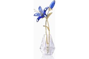 ORNALRIST Crystal Tiger Lily Flowers with Vase Metal Stem Blue Lily Flower Collectible Gifts for Women, Glass Lilium Floral Figurines for Home Anniversary Party Decor