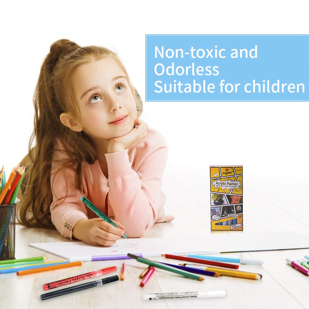 Ifecco Acrylic Pens Marker Pens, 12 Colors Paint Marker Set Waterproof Permanent Art Marker Pen Acrylic Painter for DIY Stone, Canvas, Paper, Stained Glass, Metal, Wood（Non Toxic, Quick Drying）