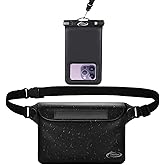 AiRunTech Waterproof Fanny Pack,Waterproof Phone Pouch for iPhone16 15 14 13 12 11 Pro Max,IPX8 Dry Bag for Snorkeling Beach Cruise Kayaking Pool Swimming(Phone Case + Waist Bag 2-Piece Set)
