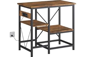 METYERRY Gallon Fish Tank Stand with Power Outlet Shelves, 30x13 Metal Aquarium Stand for Reptile Tanks, 3-Tier Storage Rack, 400LBS Heavy Duty Capacity (Rustic Brown, 29-37gallon)