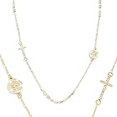 J&H DiaJuvelo Rosary Beads Cross Necklace for Women, 14k Gold Plated Virgin Mary Sideways Necklaces Choker Non Tarnish Golden Catholic Virgen de Guadalupe Choker Jewelry Religious Rosarios Catolicos Baptism Confirmation Gift