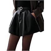 MakeMeChic Women's PU Leather High Waisted Shorts Elastic Wide Leg Flowy Dressy Shorts