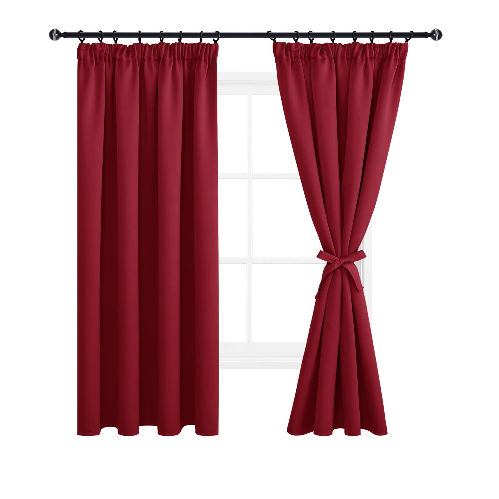 DWCN Pencil Pleat Curtains Blackout Curtains for Bedroom Thermal Insulated Room Darkening Curtains for Living Room 55 x 69 inch Length, Red, 2 Panels