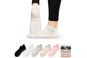 Bearbay 5 Pairs Pilates Socks for Women - Non Slip Grip Socks for Yoga, Barre, Hospital, Barefoot