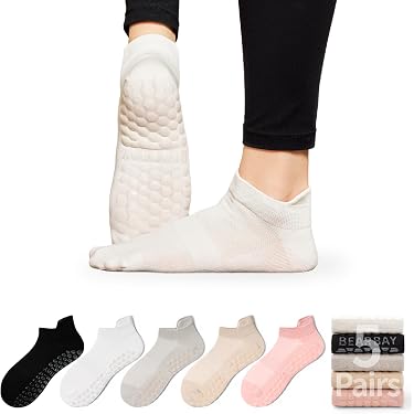Lot De 4 Paires Chaussettes Yoga Antidérapantes Femme - Taille 35-40 - Coton Et Silicone