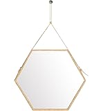 Ms.Box Real Cork Decorative Hanging Wall Mirror with Adjustable Strap, Hexagonal Mirror, Large Size