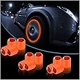 12PCS Fluorescent Skull Tire Valve Stem Caps, Car Corrosion Resistant Wheel Valve Cover, Luminous Illuminated Skull Glow in The Dark, Auto Decor Accessories for Motorcycles, SUV, Car (Orange)