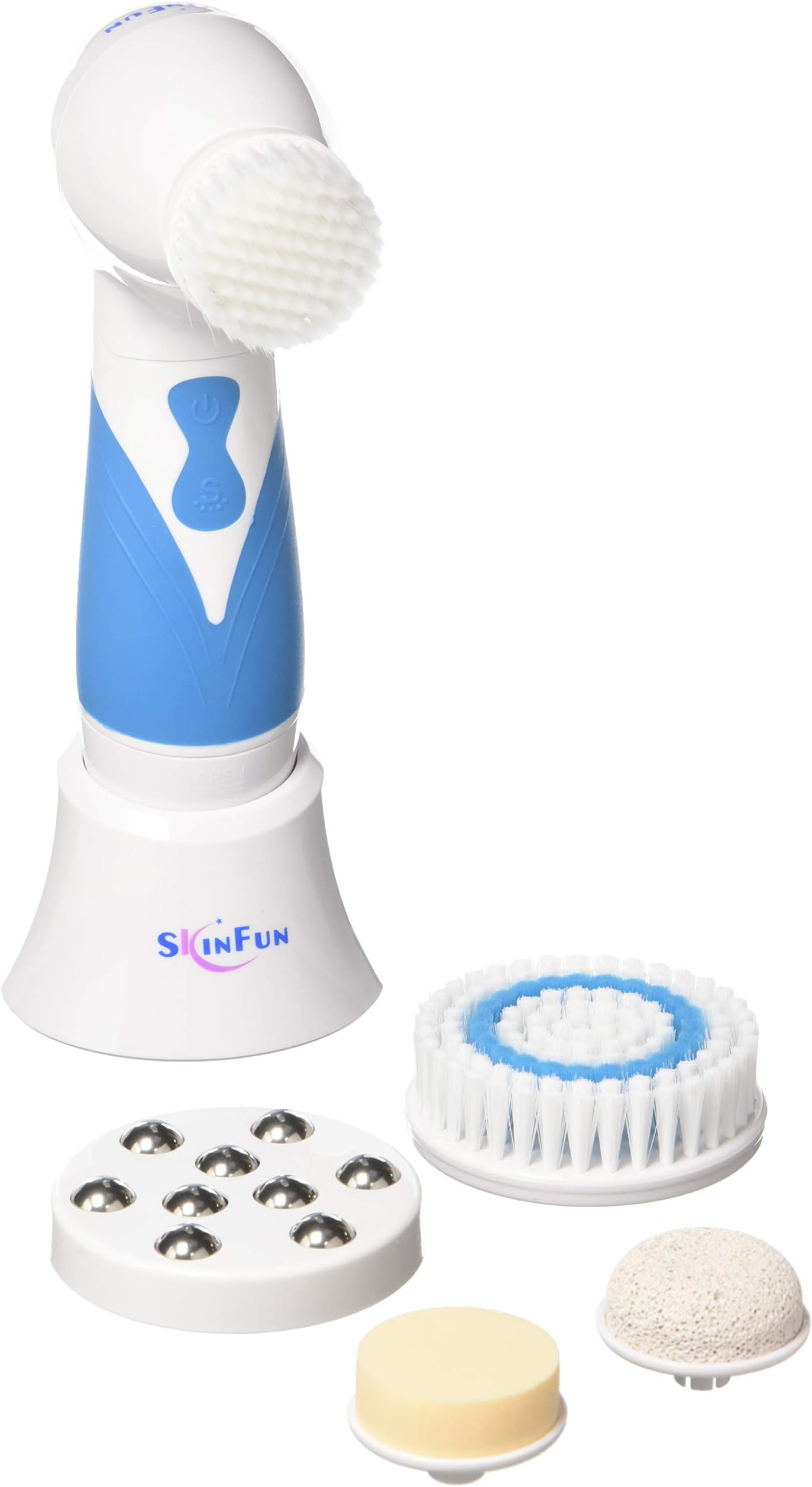 SKINFUN IPX7 Waterproof Facial Cleansing Brush Body and Face Scrubber Skin Microdermabrasion Exfoliator and Massager Bi-directional Rotation with 5 Brush Heads