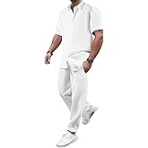 GORGLITTER Men's Two Piece Outfits Short Sleeve Button Down Shirt and Long Pants Set