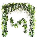 Musdoney 26Ft 4 Pcs Artificial Flowers Silk Wisteria Ivy Vine Green Leaf Hanging Vine Garland for Wedding Party Home Garden Wall Decor (White)