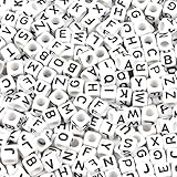 Goodlucky 800 Pcs Acrylic Letter Beads White Alphabet Beads with Black Letters for DIY Bracelets, Necklaces, Children's Educational Toys, Handmade Gift