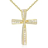 OKISIL Cross Necklace for Women, 925 Sterling Silver 18K Gold Plated Cross Necklaces for Women, Cross Pendant with 5A Cubic Zirconia Diamond, Birthday Christmas Jewelry Gifts for Women Her Wife